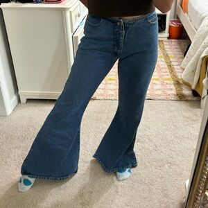 Vintage Joy Jeans Y2K 27 Blue Flare USA 100% Cotton No Waistband Early 2000’s